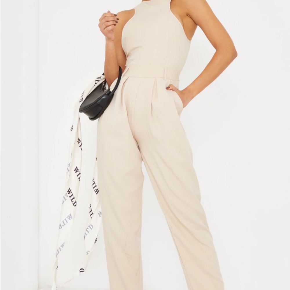 PrettyLittleThing Stone Racer Back Pocket Detail Jumpsuit